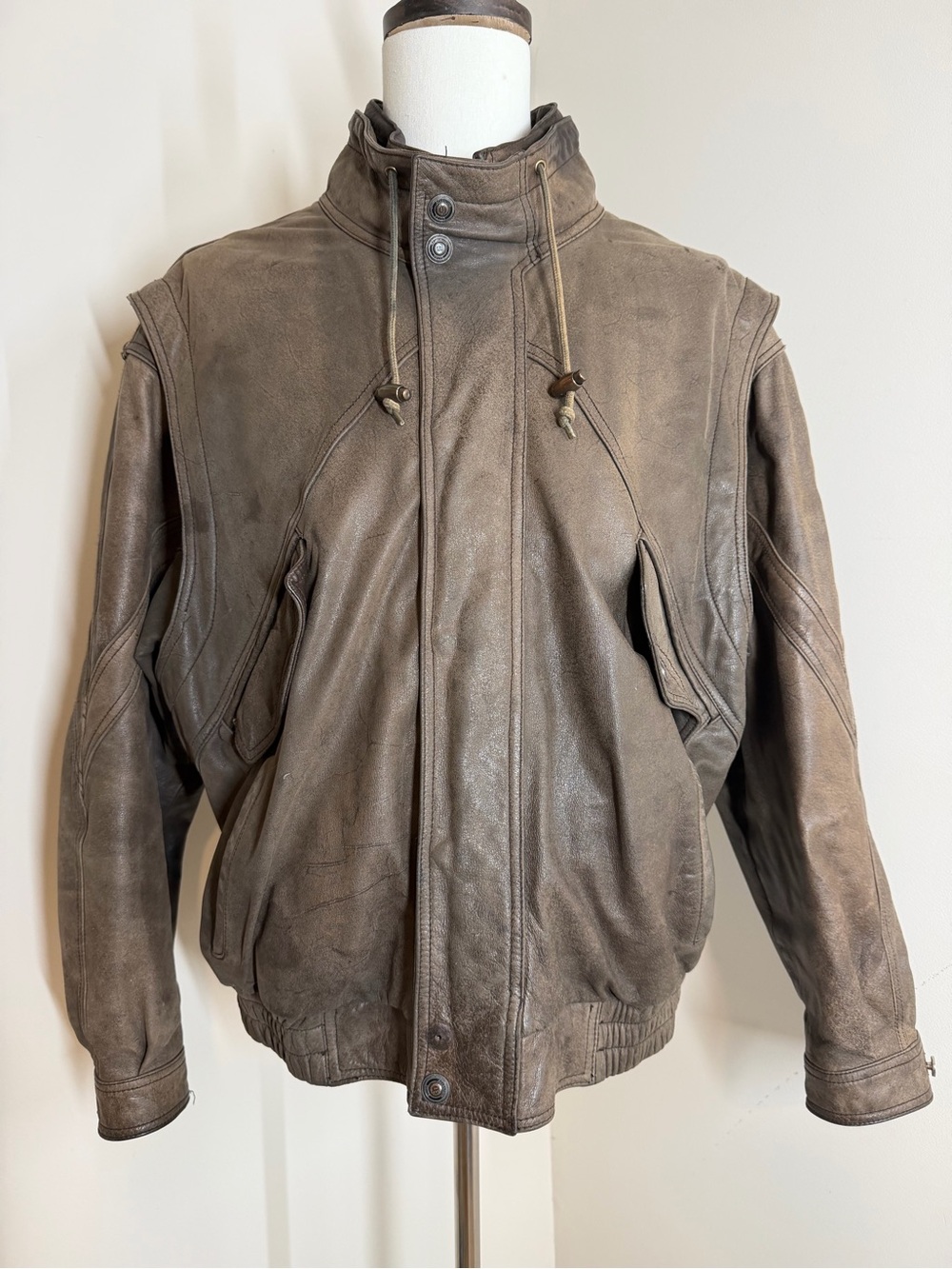 Adventure Bound Vintage ‘90’s Distressed Brown -SZ XL- Heavy Bomber Jacket Coat